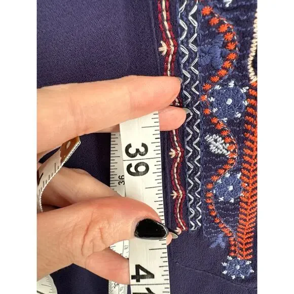 Umgee Top Womens Medium Navy Blue Tunic Flowy Embroidered Boho Bohemian Button - Picture 7 of 8